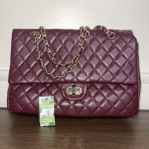 NWTs Burgundy Vegan Leather Badgley Mischka Quilted Messenger Bag